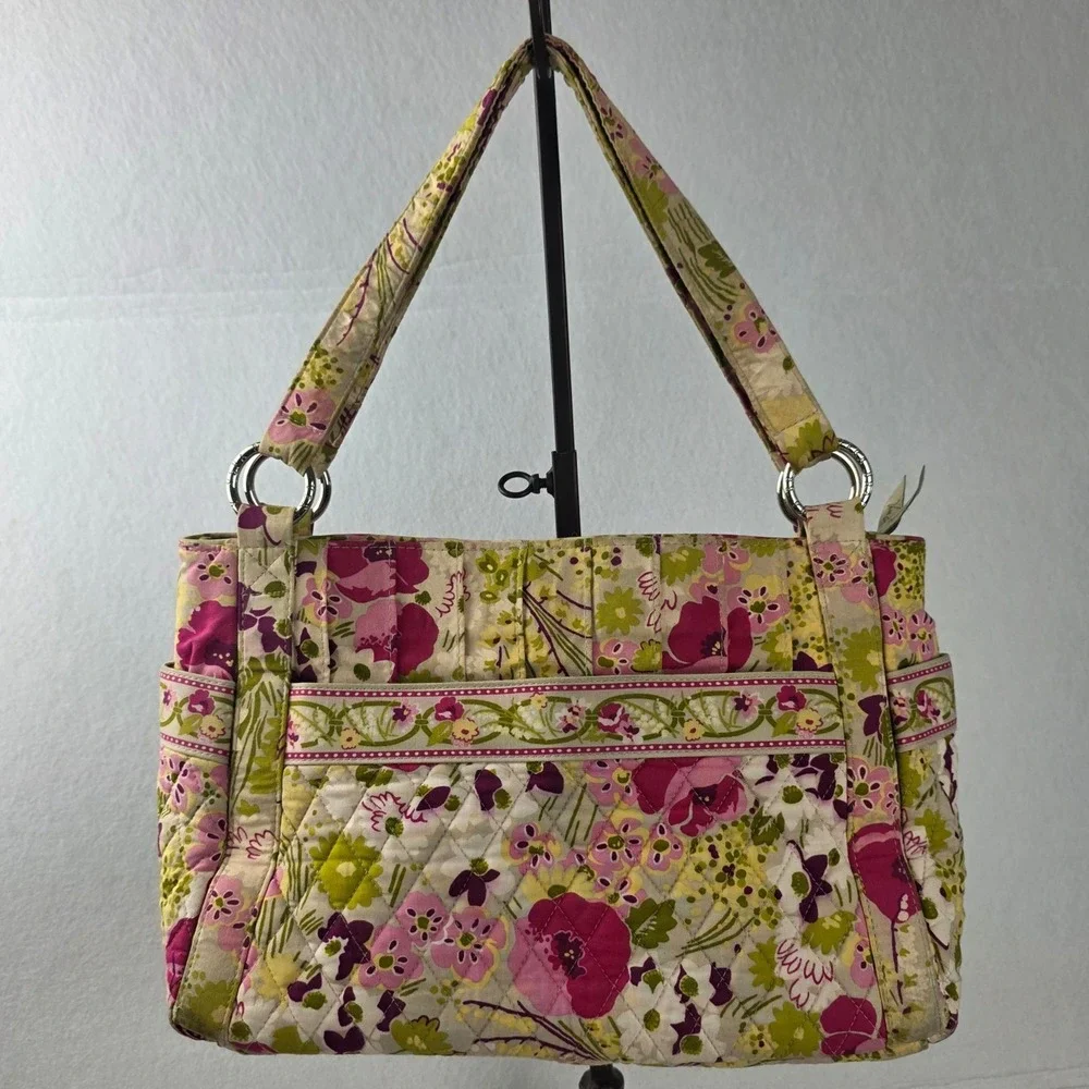 Vera Bradley Symphony in Hue Floral Quilted Cotton Shoulder Bag Pink Green